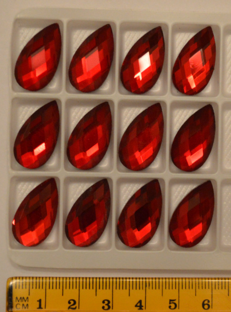 *Faceted Glass Cabs, 22x12mm, Siam Ruby, teardrop 12-pack