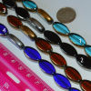 Flat Oval Glass Beads wrapped in Metallic Edging, 18x10mm