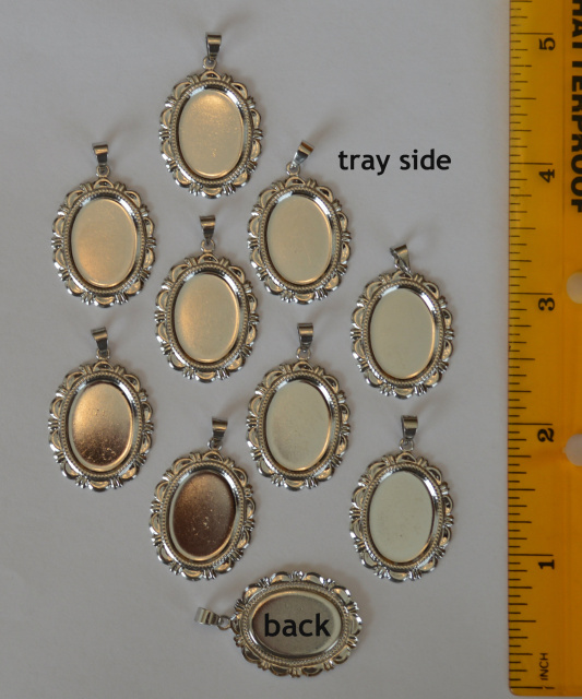 Brass Silver Plate Cabochon Pendant Trays, 18x13mm tray, Pack of 10