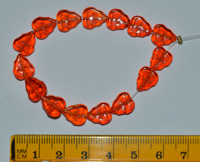 Czech Glass Leaf, 12x10mm, Transparent Orange, Pack of 15