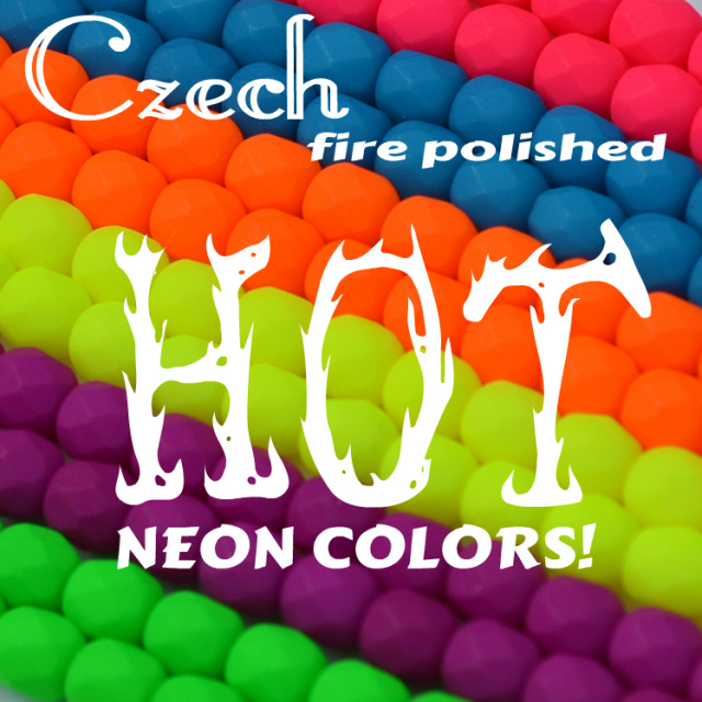 Genuine Czech fire polish beads in HOT neon colors!