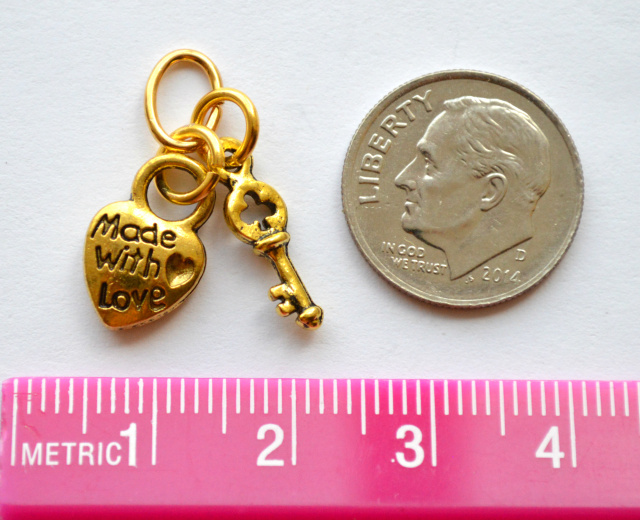 Made with Love Key Lock Charm - Antique Gold