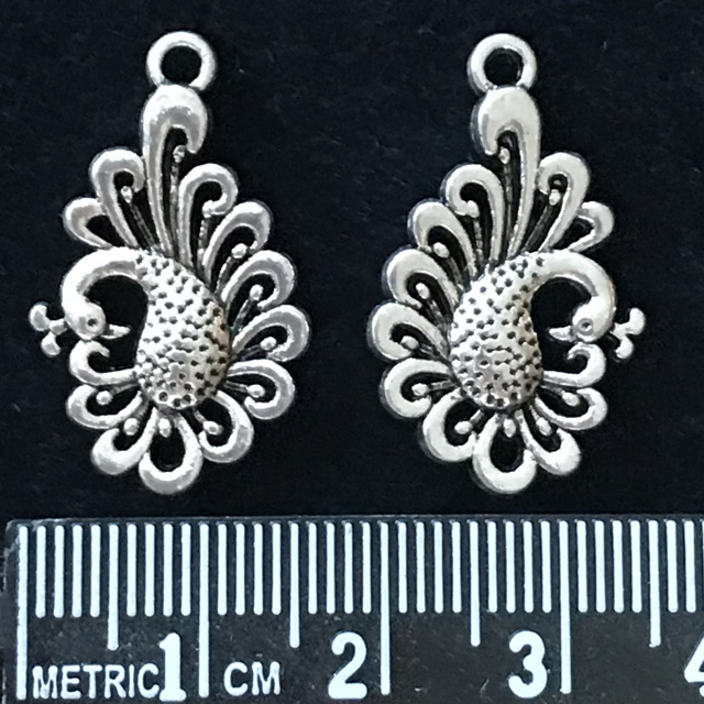 Antique Silver PEACOCK Charms - pack of 8