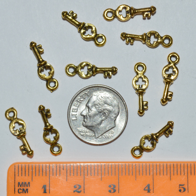 Tiny Key charms - Antique Gold - PACK OF 10