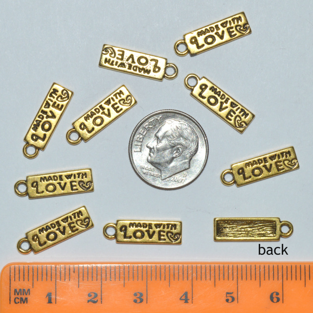 Tag "Made with Love" charms - PACK OF 10 - Antique Gold