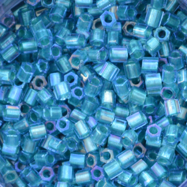 Toho Hex 8/0 - Crystal/Teal Inside - #274