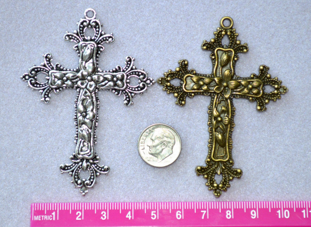 Fancy Big Floral Cross (almost 3" long!), choice of color