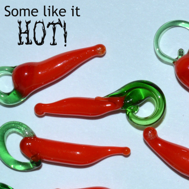 Some like it hot blown glass chile chili pepper beads for making earrings and other jewelry.