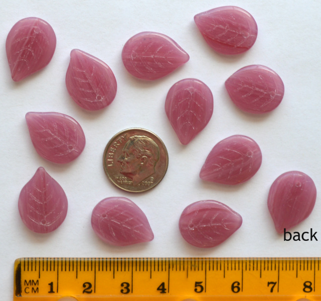 Czech 18x13mm Opal Pink Leaves, Pack of 12