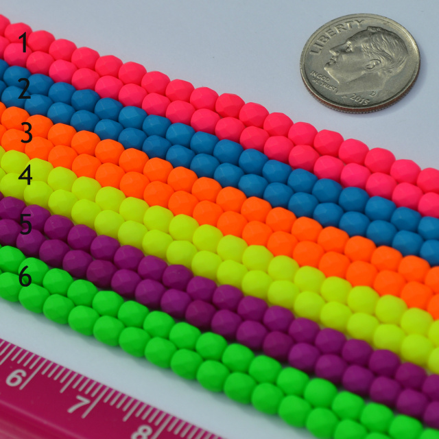 4mm NEON Fire Polished CZECH Beads - 50 - choice of color