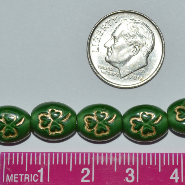 Lucky-day Czech Glass Shamrock Beads, 9x10mm, pack of 25