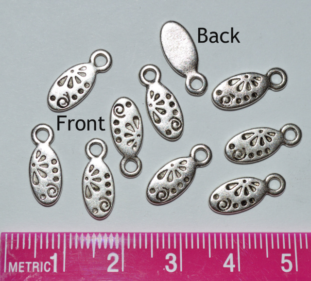 Engraved Drop Charm, Antique Silver Color, Pack of 10