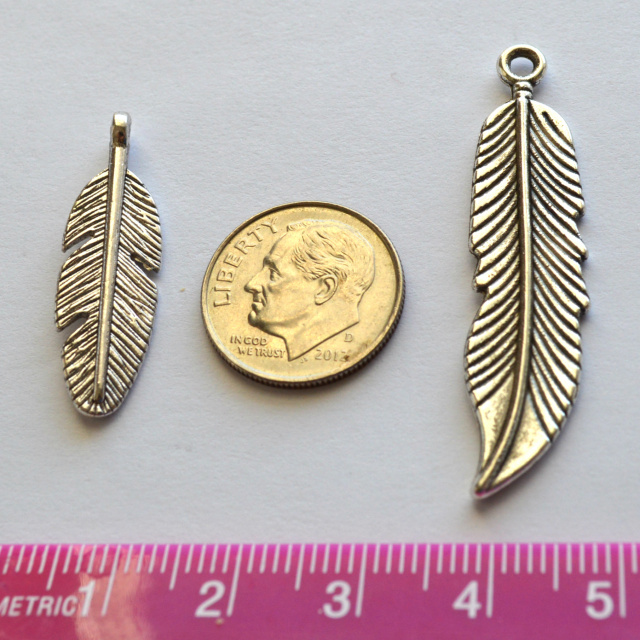 Feather Charms/Pendants, choice of size, Pack of 10