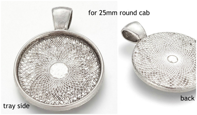 25mm Round Minimalist Cabochon Pendant Tray - Antique Silver - 3Pack