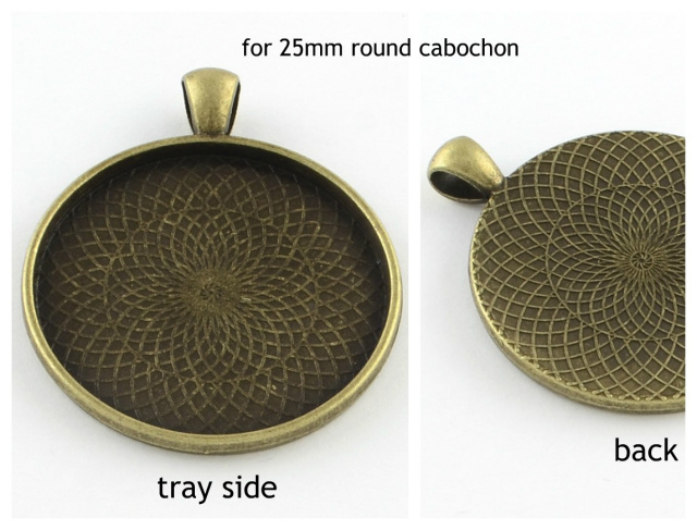25mm Round Minimalist Cabochon Pendant Tray - Antique Bronze - 3Pack