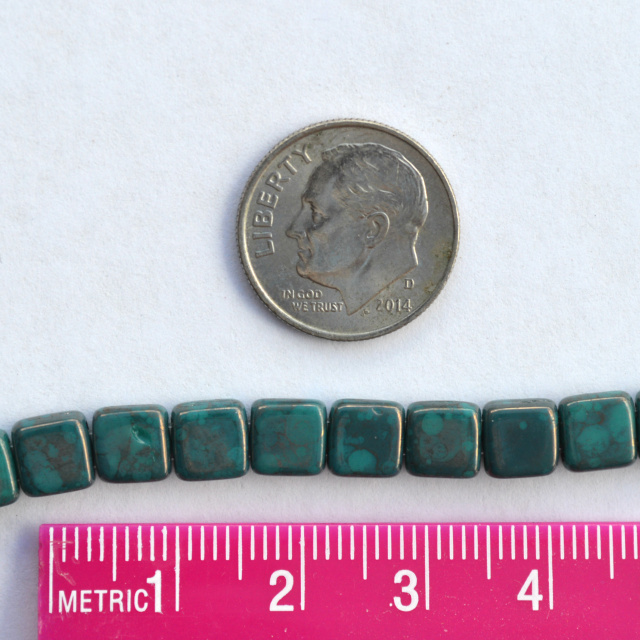 CzechMates Two-hole Tile Beads, 6mm, Persian Turquoise Moon Dust, Pack of 50!