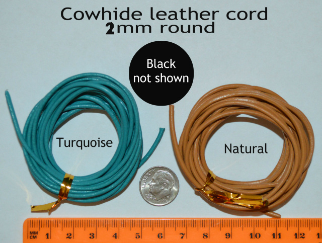 Cowhide Leather Cord, 2mm or 3mm Round, choice of 3 colors