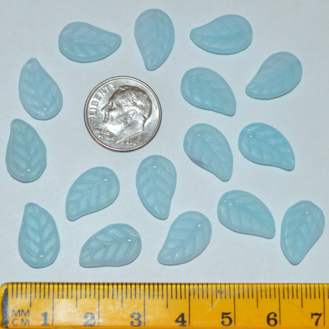 Czech 14x9mm Aqua Swirl Matte Leaves, Pack of 16