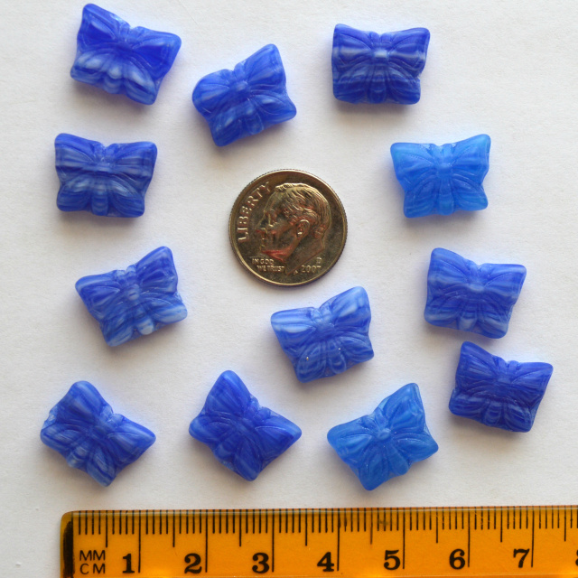 Czech 15x12mm Blue Swirl Matte Butterflies, Pack of 12