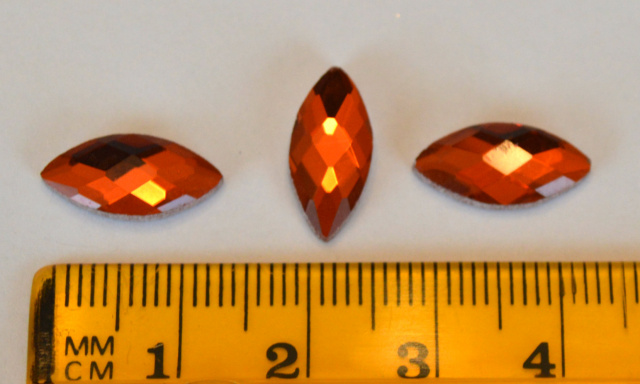 *Faceted Glass Cabs, 15x7mm, Fire Brick marquis 3-pack