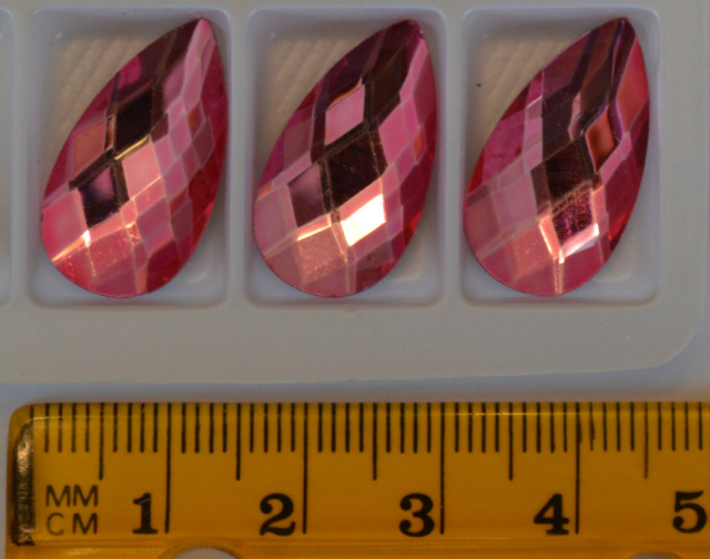 *Faceted Glass Cabs, 22x12mm, Rose Pink, teardrop 3 Pack
