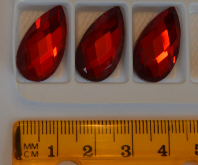 *Faceted Glass Cabs, 22x12mm, Siam Ruby, teardrop 3-pack