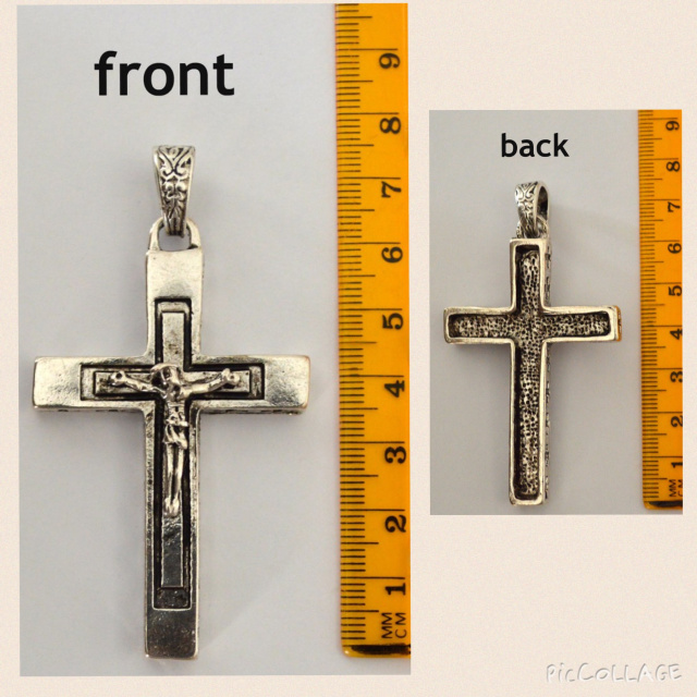 LARGE Crucifix with Bail, Antique Silver, 75x40mm, 7mm thick
