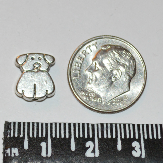 Puppy Dog Bead, Antique Silver, 11x9mm, Pack of 10