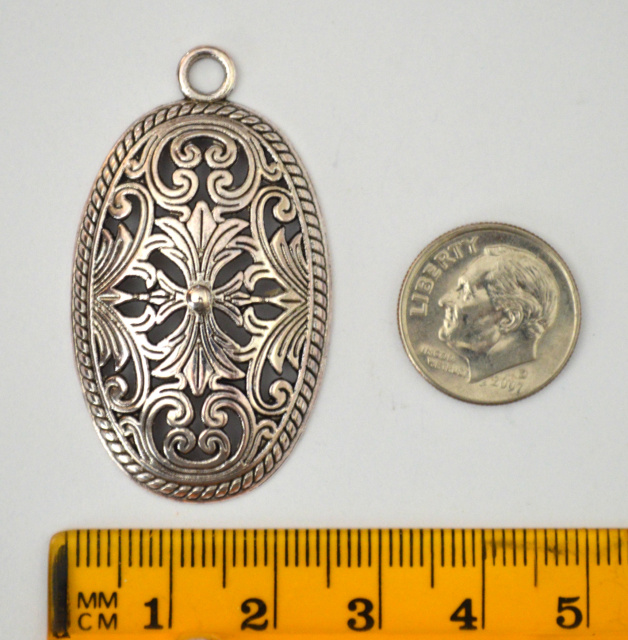 Scroll/Cut-Out Antique Silver Oval Pendant