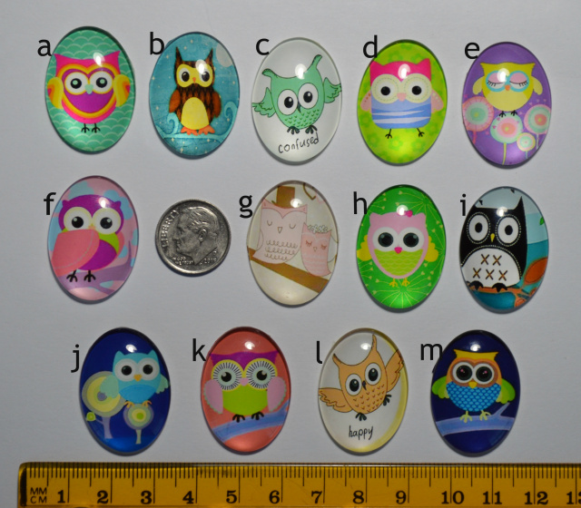 OWL Cab-printed design under glass - 30x22mm, CHOICE of design