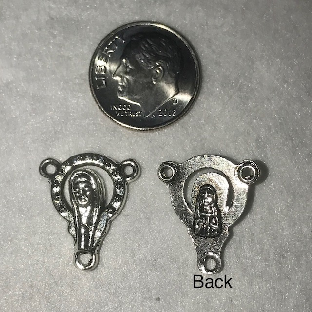 Virgin Mary Open Round Rosary Center, Antique Silver