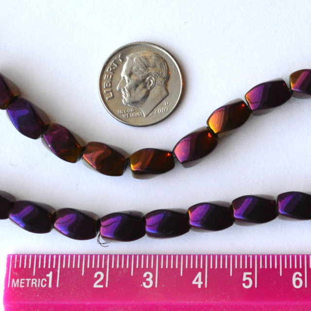 Hematite - Purple Electroplated Hematite Beads, 9x8mm Twist, 16" Strand