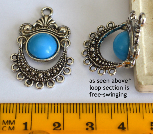 Antique Silver Chandeliers W/Blue Resin Cabs (free-swinging), pair