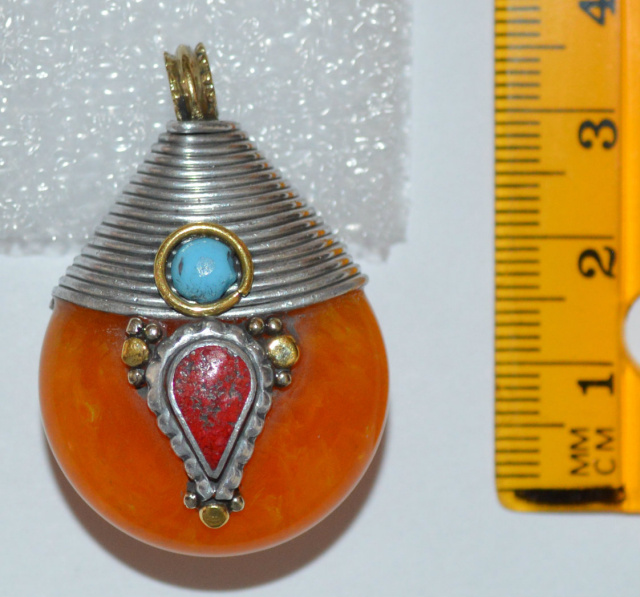 Handmade Tibetan-Style Pendant w/STERLING SILVER