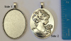 Antique Silver Cameo Cabochon Pendant 40x30mm