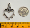 Chandelier Heart Finding, 31x21mm, Antique Silver, pack of 10