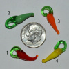 Hand-Blown Glass Chile Peppers - Small - 21x8mm, pack of 12, choice of color!